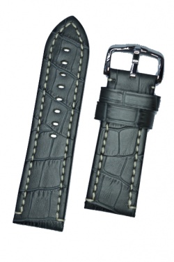 Hirsch 'Knight' 28mm Grey Leather Strap  - 10902830-2-28