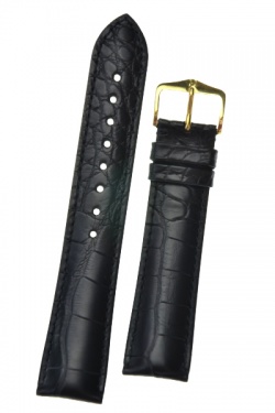 Hirsch 'Genuine Alligator' M 16mm  Black Leather Strap  - 10200759-1-16