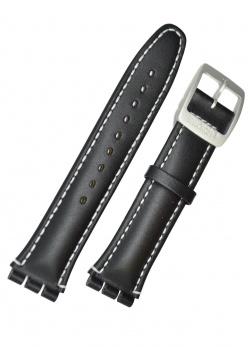 Swatch Black Leather with White Stitching Watch Strap 'Firestorm' - ASVCK4000