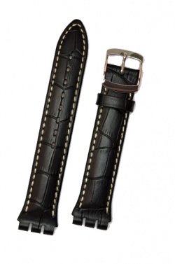 Hirsch Havanna, Watch Strap for Swatch Chronos in Black, 19mm, Steel Buckle  - 64212850-2-23