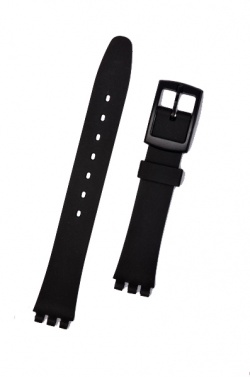 Hirsch Lady Tim, Watch Strap for Swatch  in Black, 12mm, Plastic Buckle  - 63149550-5-14