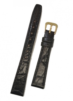 Flat Croc Style Black Leather Watch Strap 16mm - Flatcrocblk16