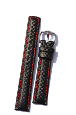 Hirsch 'Carbon' High Tech 18mm Black & red Leather Strap  - 02592052-2-18