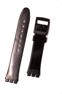 Hirsch Julia, Watch Strap for Swatch in Black, 17mm, Plastic Buckle  - 63059550-5-20