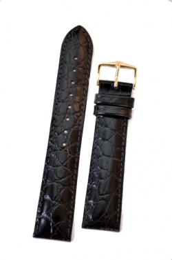 Hirsch 'Crocograin' Black Leather Strap, 18mm - 12302850-1-18