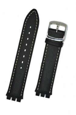 Hirsch Sailor, Watch Strap for Swatch Gents in Black, 17mm, Steel Buckle  - 64009450-2-20