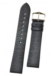 Hirsch 'Lizard' 18mm Long Black Leather Strap 