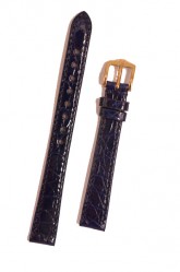 Hirsch 'Genuine Croco' M 13mm Blue Leather Strap 