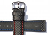 Hirsch 'Carbon' High Tech 18mm Black & red Leather Strap 