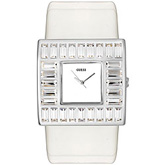 Ladies Guess White Crystal Watch on Leather Strap W11524L4