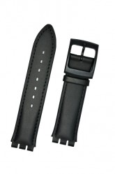 Hirsch William S, Watch Strap for Swatch Gents in Black, 17mm, Plastic Buckle 