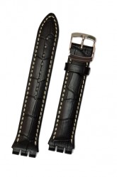 Hirsch Havanna, Watch Strap for Swatch Chronos in Black, 19mm, Steel Buckle 