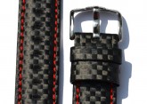 Hirsch 'Carbon' High Tech 18mm Black & red Leather Strap 