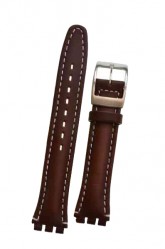 Swatch Brown Leather Mid Irony Watch Strap 'Brown & White stitching'