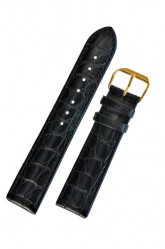 Padded Crocodile Black Leather Watch Strap 20mm