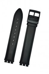 Hirsch William L, Watch Strap for Swatch Gents in black, 17 mm, Plastic Buckle 