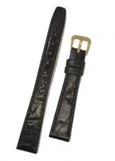 Flat Croc Style Black Leather Watch Strap 16mm