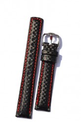 Hirsch 'Carbon' High Tech 18mm Black & red Leather Strap 