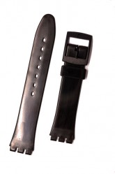 Hirsch Julia, Watch Strap for Swatch in Black, 17mm, Plastic Buckle 