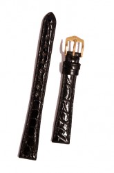 Hirsch 'Genuine Croco' M 14mm Black Leather Strap