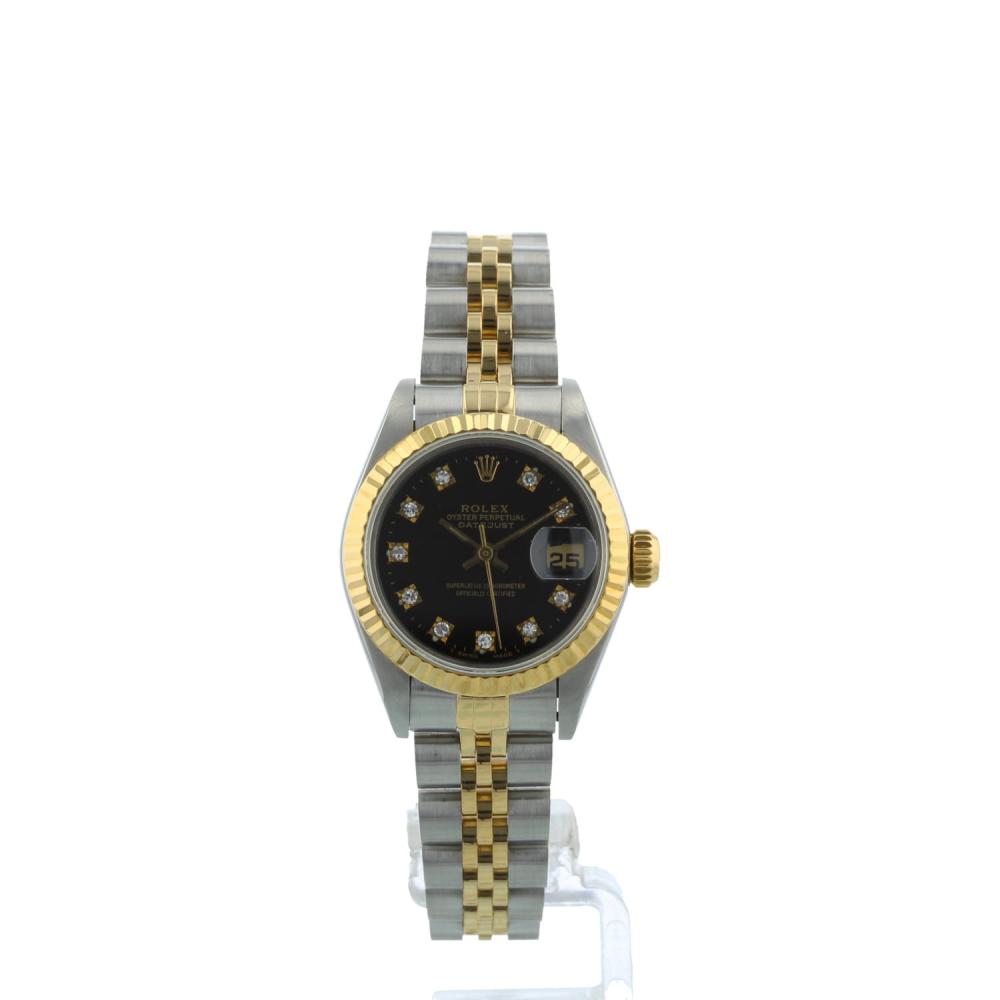 Ladies Rolex DateJust 69173 18ct Yellow Gold   Stainless Steel case with Black Diamond Set  dial