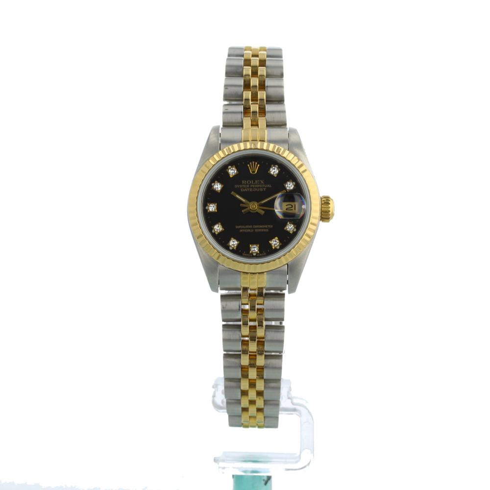 Ladies Rolex DateJust 69173 18ct Yellow Gold   Stainless Steel case with Black Diamond Set  dial