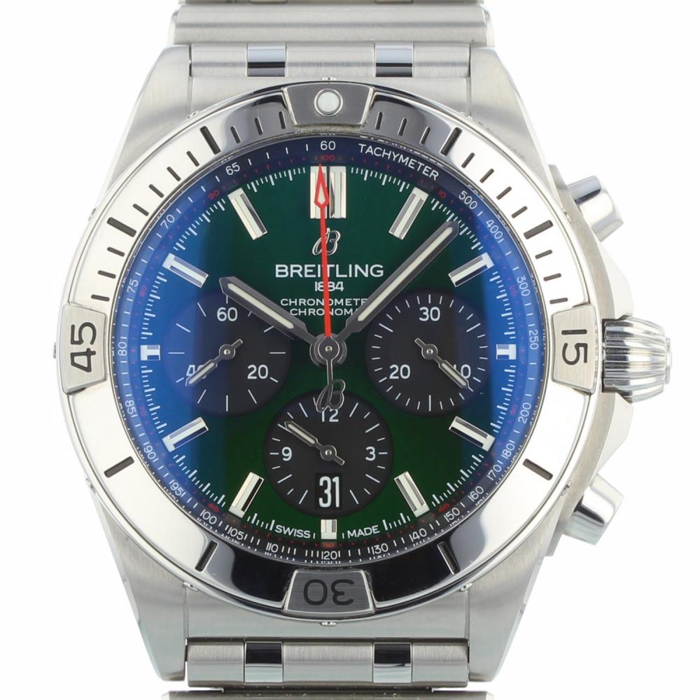 Breitling Chronomat B01 42 Green Dial Silver Steel Strap Watch for Men - AB0134101L1A1 main image 0