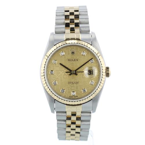 Gents Rolex DateJust 16233 18ct Yellow Gold Stainless Steel case with Champagne Jubilee Diamond dial Gents Rolex DateJust 16233 18ct Yellow Gold Stainless Steel case with Champagne Jubilee Diamond dial