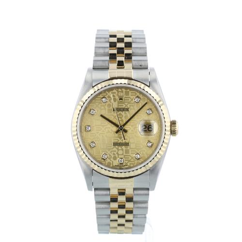 Gents Rolex DateJust 16233 18ct Yellow Gold Stainless Steel case with Champagne Jubilee Diamond dial Gents Rolex DateJust 16233 18ct Yellow Gold Stainless Steel case with Champagne Jubilee Diamond dial