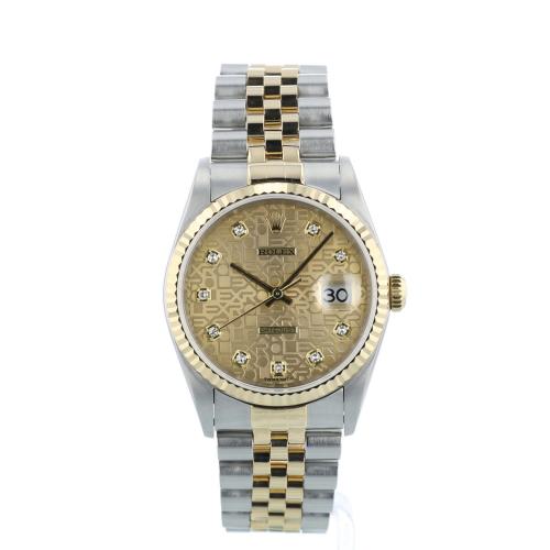 Gents Rolex DateJust 16233 18ct Yellow Gold Stainless Steel case with Champagne Jubilee Diamond dial Gents Rolex DateJust 16233 18ct Yellow Gold Stainless Steel case with Champagne Jubilee Diamond dial