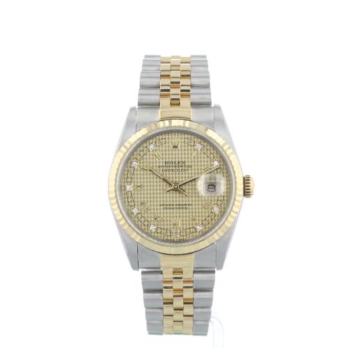 Gents Rolex Datejust 16233 18ct Yellow Gold   Stainless Steel case with Houndstooth Diamond Set dial