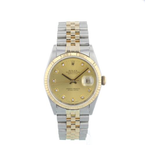 Gents Rolex Datejust 16233 18ct Yellow Gold   Stainless Steel case with Champagne Diamond Set dial