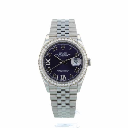Gents Rolex Datejust 36 126284RBR Steel case with Blue diamond six and nine dial