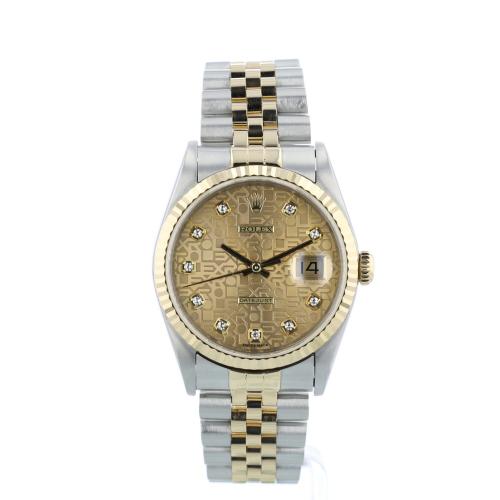 Gents Rolex DateJust 16233 18ct Yellow Gold Stainless Steel case with Champagne Jubilee Diamond dial Gents Rolex DateJust 16233 18ct Yellow Gold Stainless Steel case with Champagne Jubilee Diamond dial