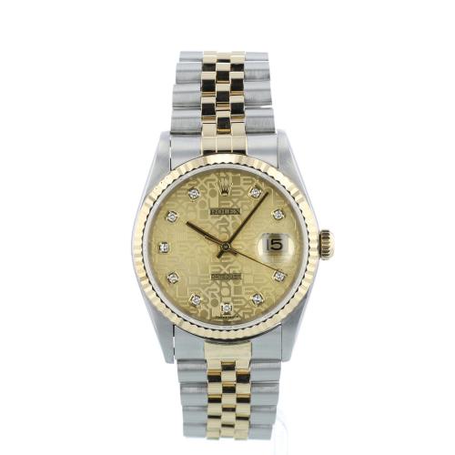 Gents Rolex DateJust 16233 18ct Yellow Gold Stainless Steel case with Champagne Jubilee Diamond dial Gents Rolex DateJust 16233 18ct Yellow Gold Stainless Steel case with Champagne Jubilee Diamond dial