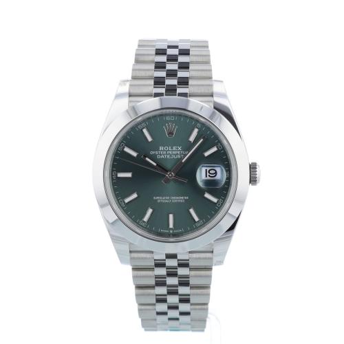 Gents Rolex Datejust 41 126300 Steel case with Mint Green dial