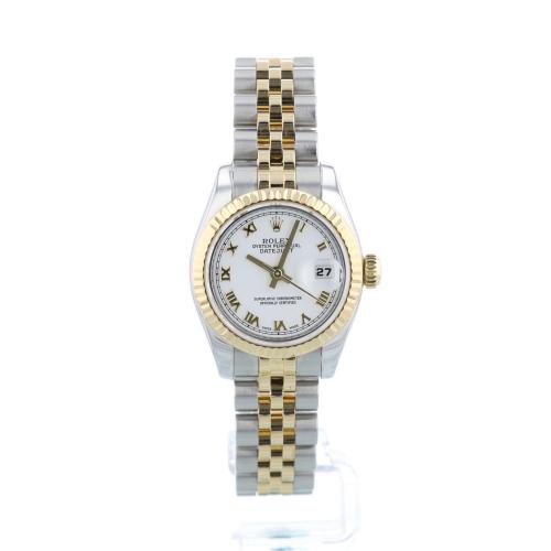 Ladies Rolex DateJust  179173 18ct Yellow Gold   Stainless Steel case with White dial