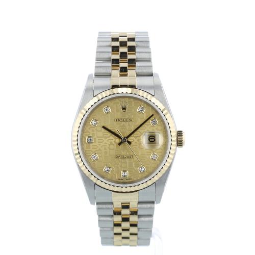 Gents Rolex DateJust 16233 18ct Yellow Gold Stainless Steel case with Champagne Jubilee Diamond dial Gents Rolex DateJust 16233 18ct Yellow Gold Stainless Steel case with Champagne Jubilee Diamond dial