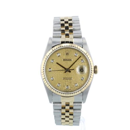 Gents Rolex DateJust 16233 18ct Yellow Gold Stainless Steel case with Champagne Jubilee Diamond dial Gents Rolex DateJust 16233 18ct Yellow Gold Stainless Steel case with Champagne Jubilee Diamond dial