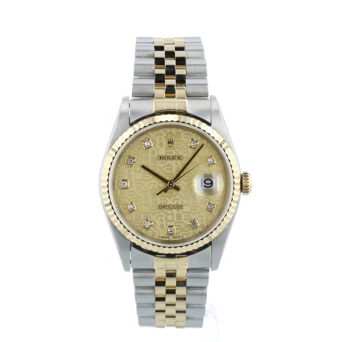 Gents Rolex DateJust 16233 18ct Yellow Gold Stainless Steel case with Champagne Jubilee Diamond dial Gents Rolex DateJust 16233 18ct Yellow Gold Stainless Steel case with Champagne Jubilee Diamond dial