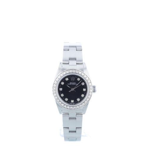 Ladies Rolex Oyster Perpetual 76080 Steel case with Black Diamond Set  dial