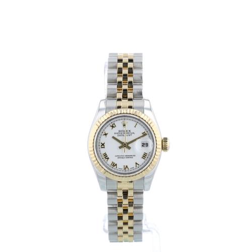 Ladies Rolex DateJust  179173 18ct Yellow Gold   Stainless Steel case with White dial