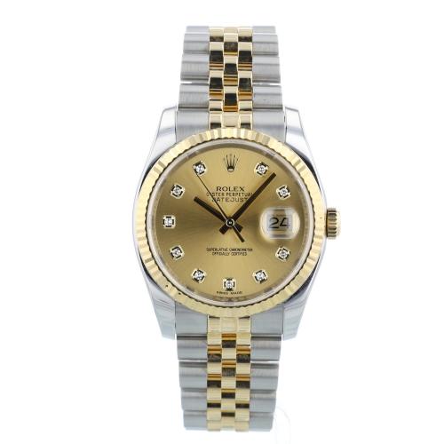 Gents Rolex Datejust 36 116233 18ct Yellow Gold Stainless Steel case with Champagne Diamond Set dial Gents Rolex Datejust 36 116233 18ct Yellow Gold Stainless Steel case with Champagne Diamond Set dial