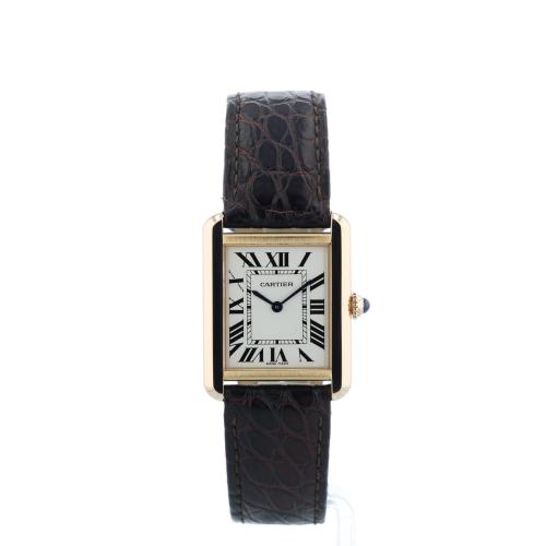 Ladies Cartier Tank Solo W5200024 18ct Yellow Gold case with Silver dial