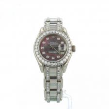 Ladies Rolex Pearlmaster 80299 18ct White Gold case with Black MOP Diamond Set dial