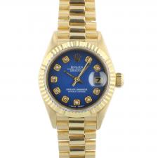 Ladies Rolex DateJust  69178 18ct Yellow Gold case with Blue Diamond dial