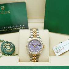 Ladies Rolex Datejust 28 279383RBR 18ct Yellow Gold Stainless Steel case with Lavender Diamond dial