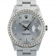 Gents Rolex Date 15200 Stainless Steel case with Silver Diamond Set dial