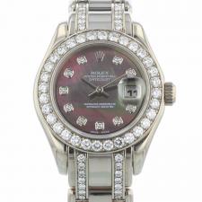 Ladies Rolex Pearlmaster 80299 18ct White Gold case with Black MOP Diamond Set dial