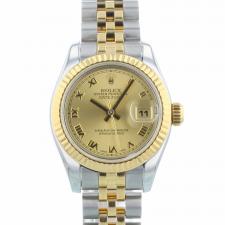 Ladies Rolex Datejust 179173 18ct Yellow Gold   Stainless Steel case with Champagne dial